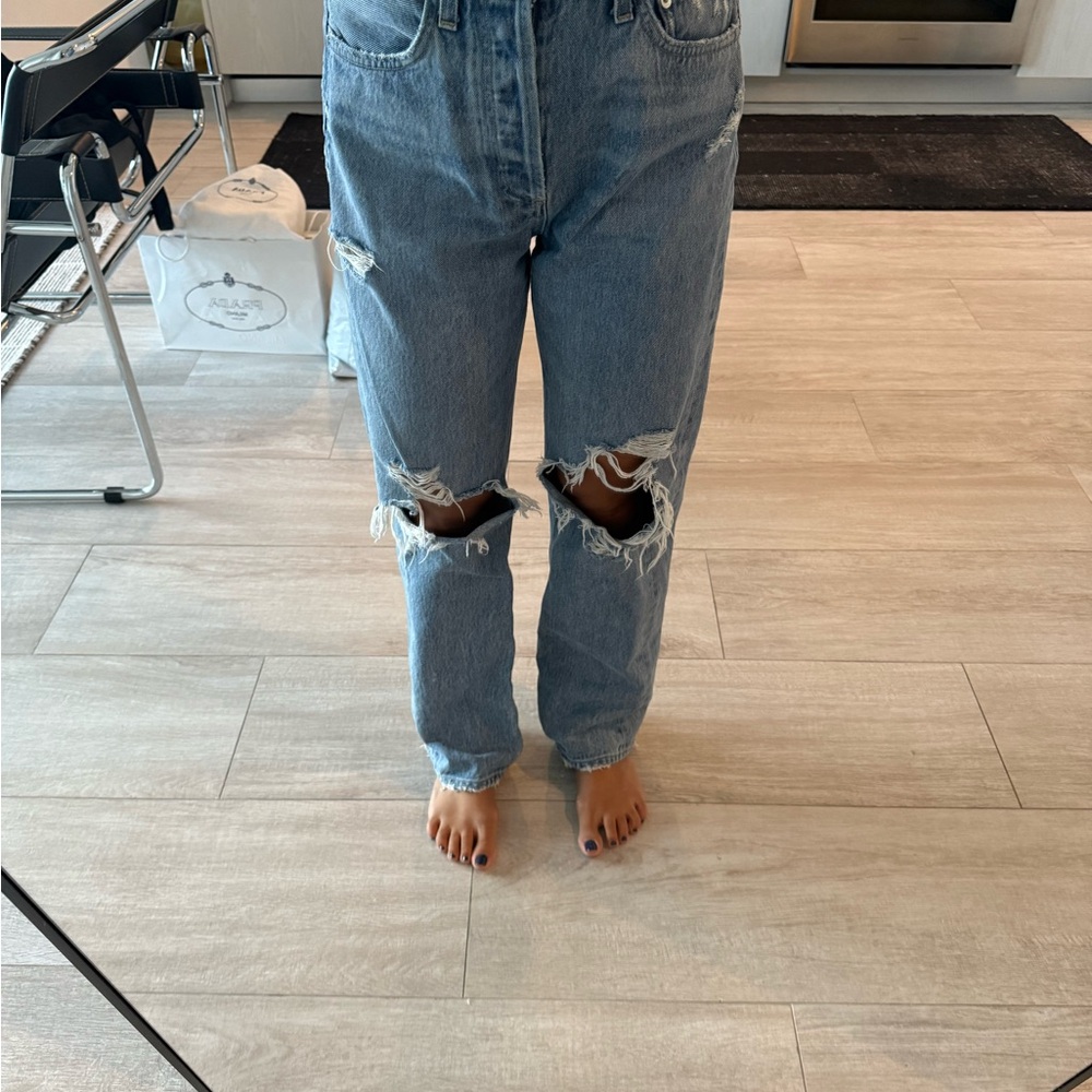 Agolde Light Blue Distressed Boyfriend Jeans